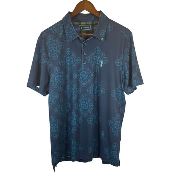William Murray Men’s M Golf Polo Shirt Blue Movie Reel Print Stretch Performance - Picture 2 of 13